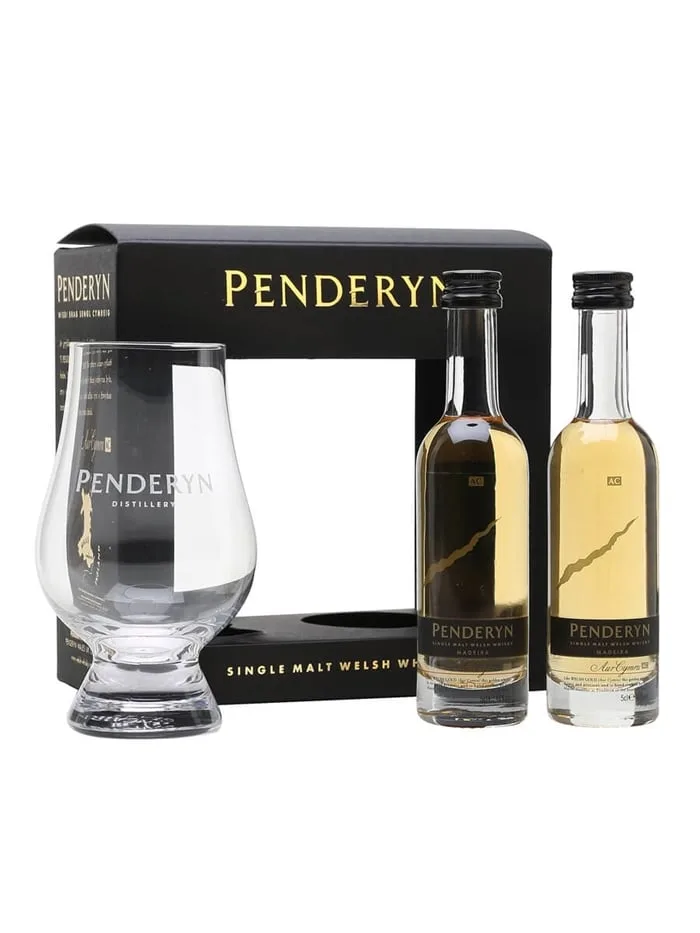 Penderyn-Madeira-Finish-2-Miniatures-and-Glass-Set Penderyn Madeira Finish 2 Miniatures and Glass Set